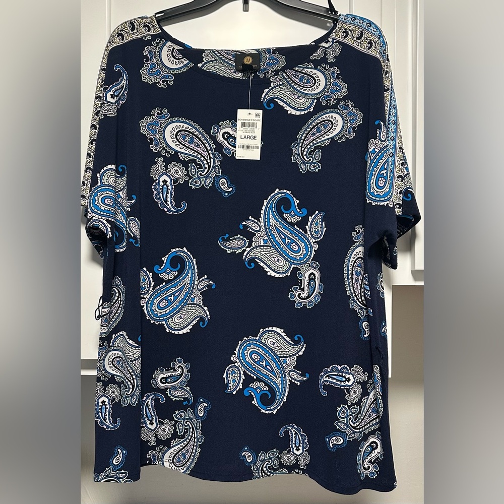 JM Collection Navy and White Paisley Blouse